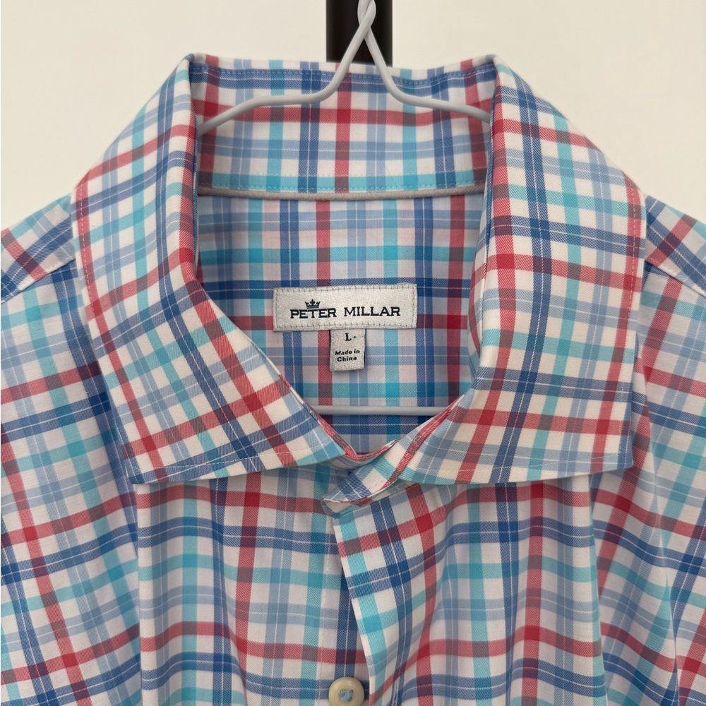 Peter Millar Plaid Button-Up Shirt in Blue and Red